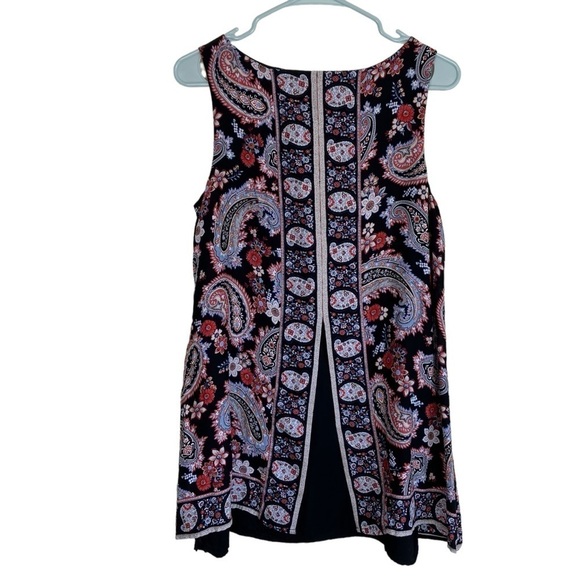 J.Jill Boho Sleeveless Floral Paisley Tunic Top Flyaway Back Red Black Sz SP - Picture 9 of 16